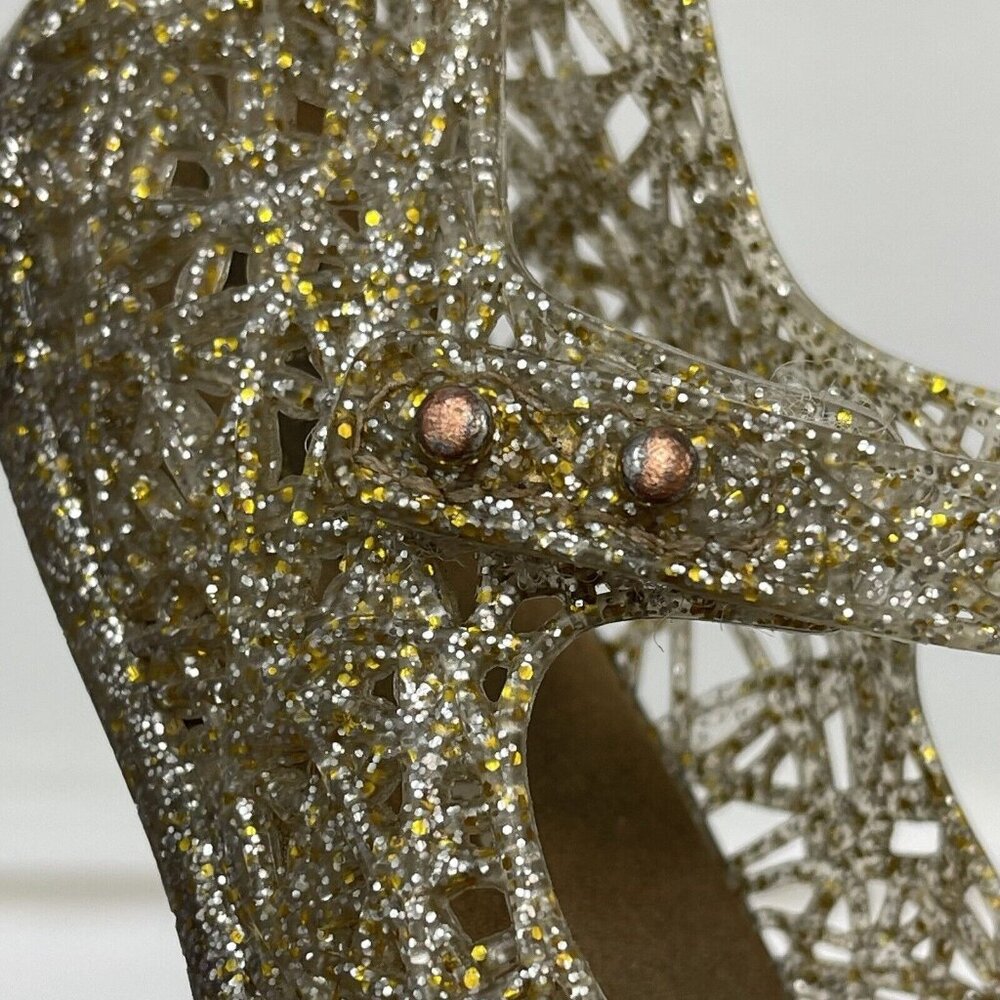 Mini Melissa + Campana Zig Zag Glitter GOLD Mary Jane Jellies Shoes size 2 Girls - Picture 6 of 6